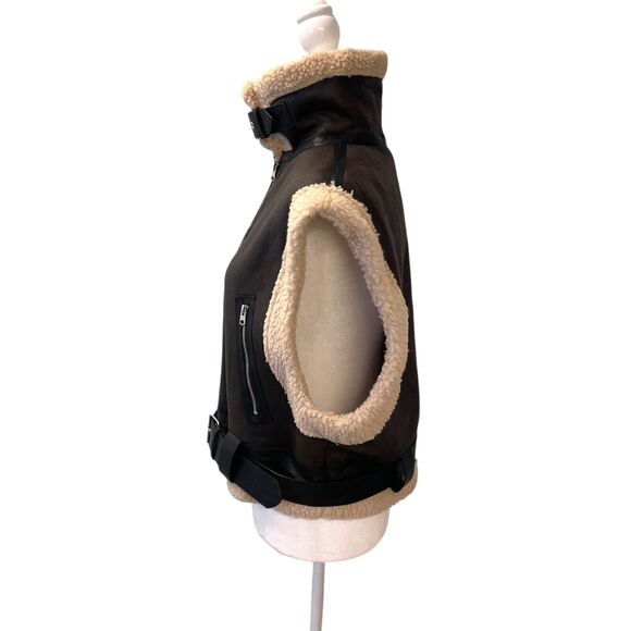 Commense Moto Style Sherpa Lined Brown Faux Leather Vest L - Picture 9 of 10